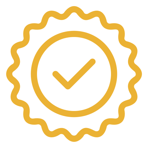 Certified: a yellow check mark in a circle