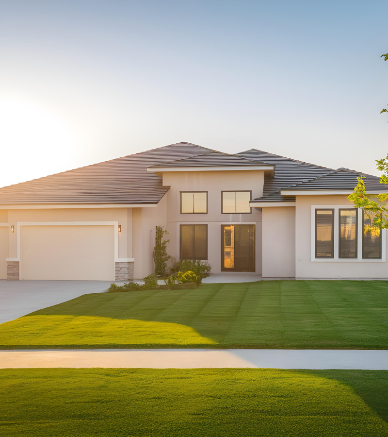 a house with a lawn and a driveway